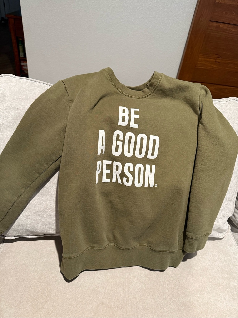 Unisex Olive Green Crewneck Sweatshirt - "Be A Good Person"